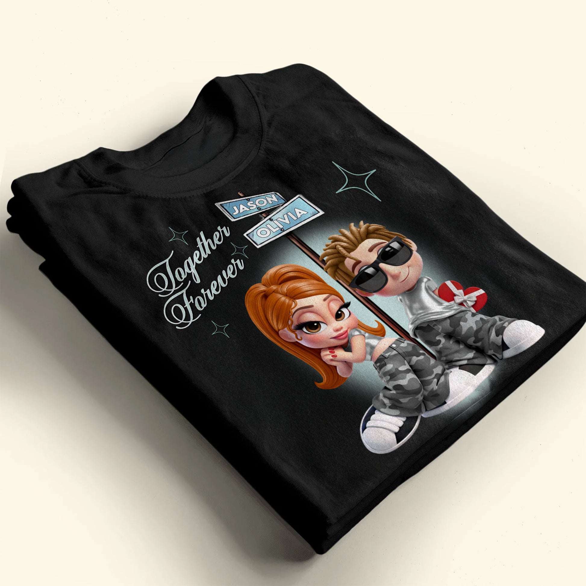 Together Forever, Cartoon Couple Heart Design