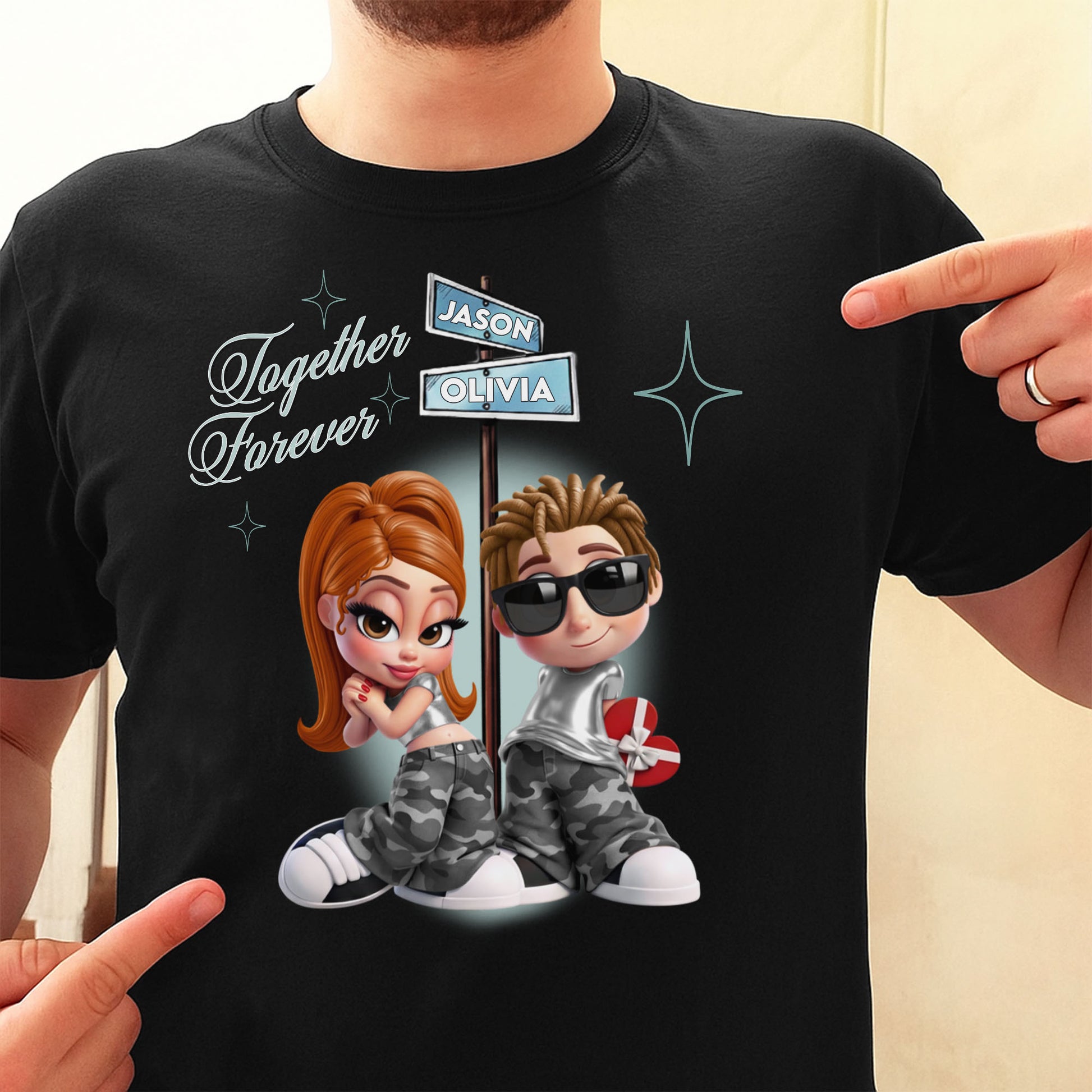 Together Forever, Cartoon Couple Heart Design