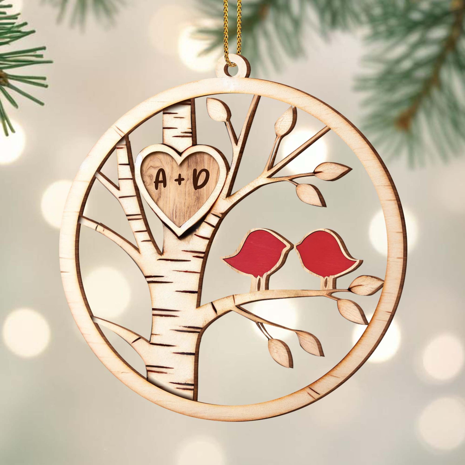 Carved Love With Birds In Birch Tree
