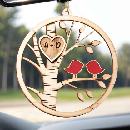 Carved Love With Birds In Birch Tree