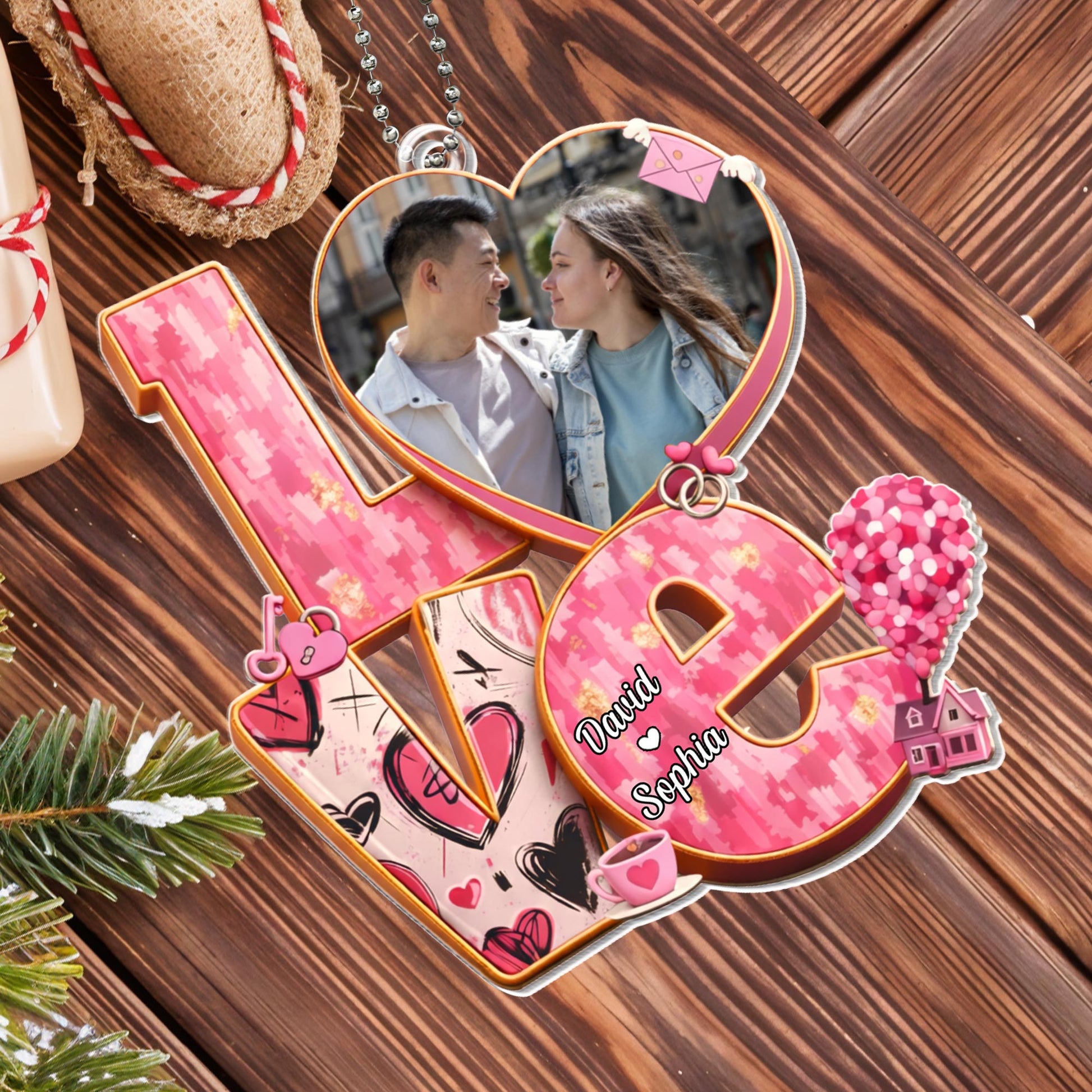 Celebrate Love With Heart-Shaped Ornament Featuring Love Motifs