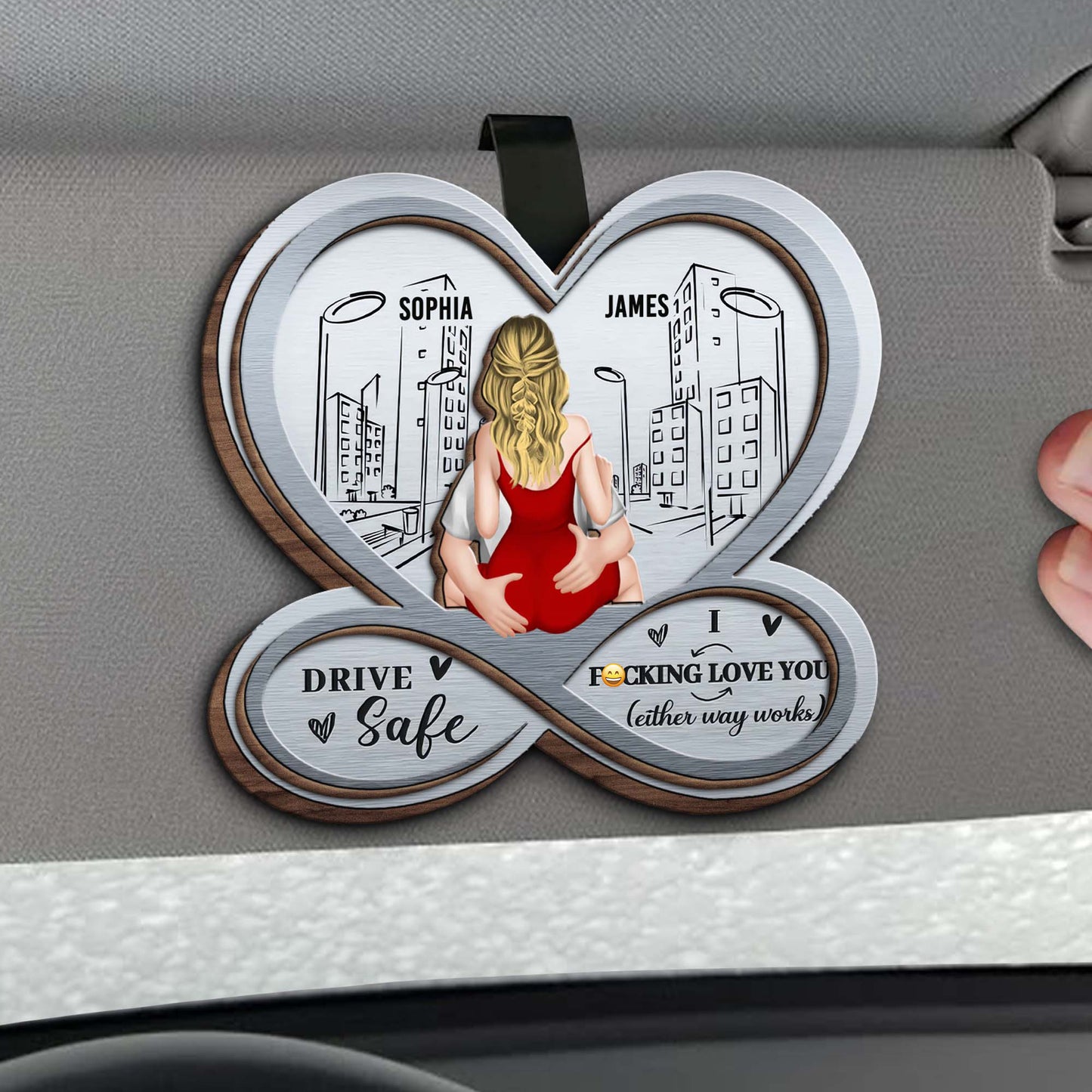 Drive Safe, I Effing Love You, Cityscape Heart Design - Personalized Custom Shaped Car Visor Clip - CPL1250_VIS