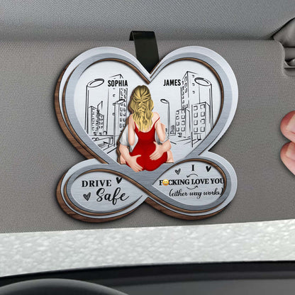 Drive Safe, I Effing Love You, Cityscape Heart Design - Personalized Custom Shaped Car Visor Clip - CPL1250_VIS
