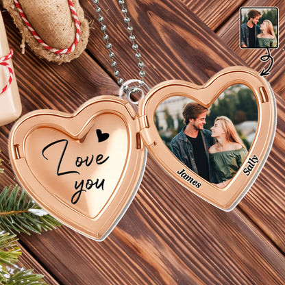Love You Heart Shaped Photo Ornament