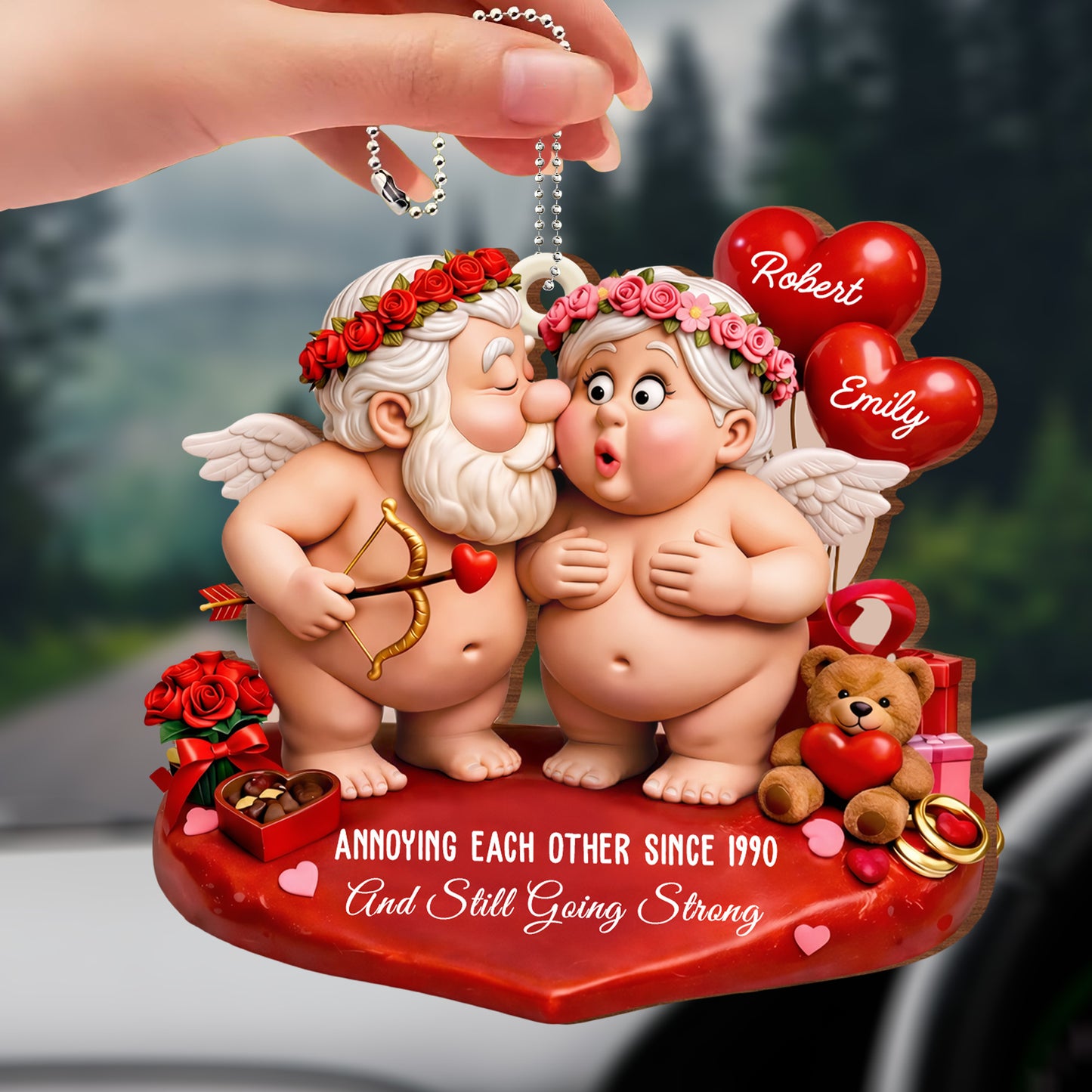 Annoying Each Other Since, Cupid And Roses - Personalized Custom Wood Ornament, Car Hanging Ornament - CPL1261_WCA