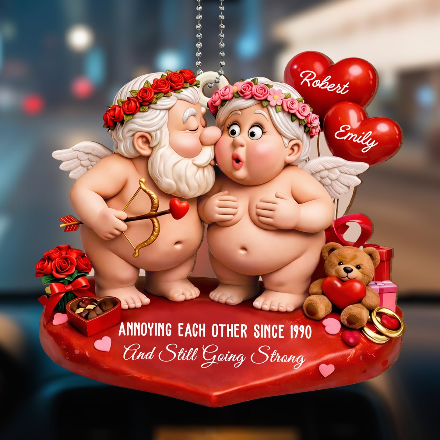 Annoying Each Other Since, Cupid And Roses - Personalized Custom Wood Ornament, Car Hanging Ornament - CPL1261_WCA