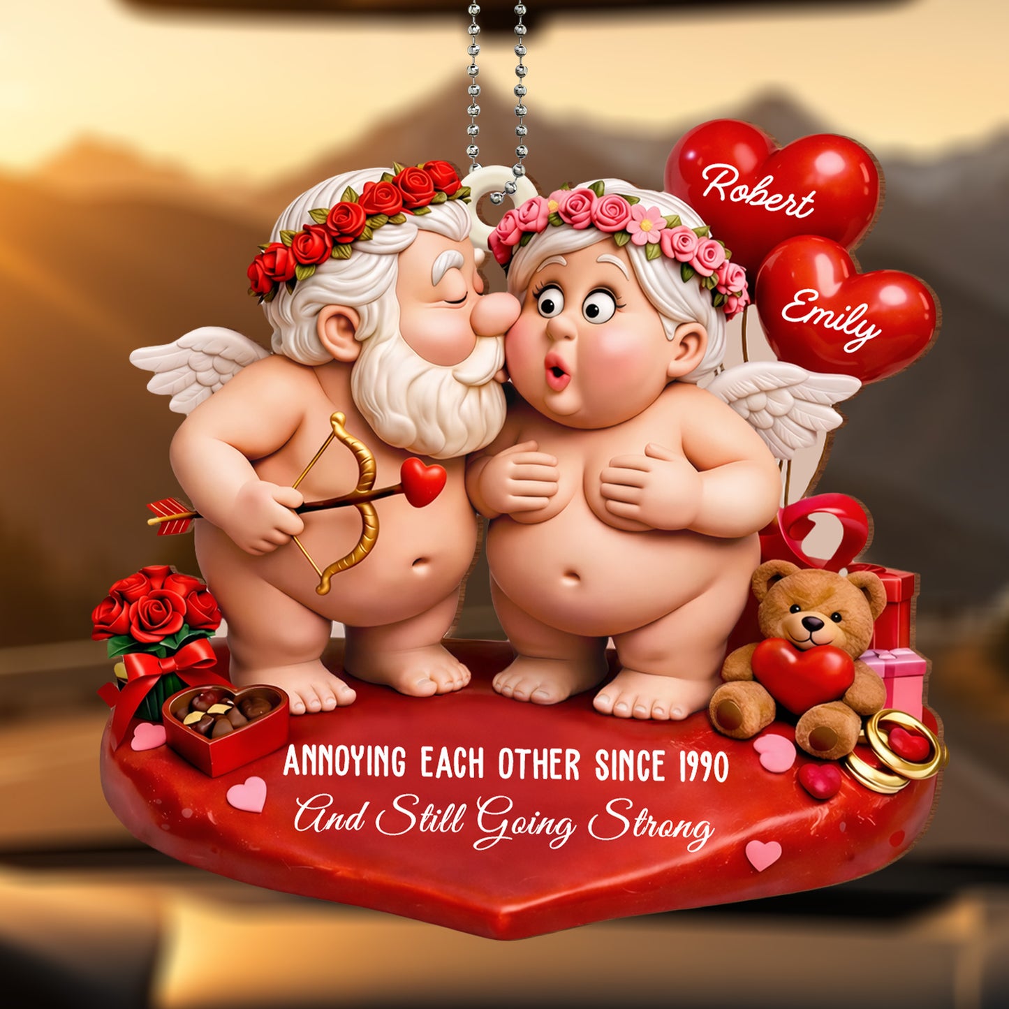 Annoying Each Other Since, Cupid And Roses - Personalized Custom Wood Ornament, Car Hanging Ornament - CPL1261_WCA