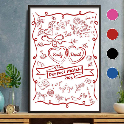 The Perfect Match With Hearts And Cupid Design