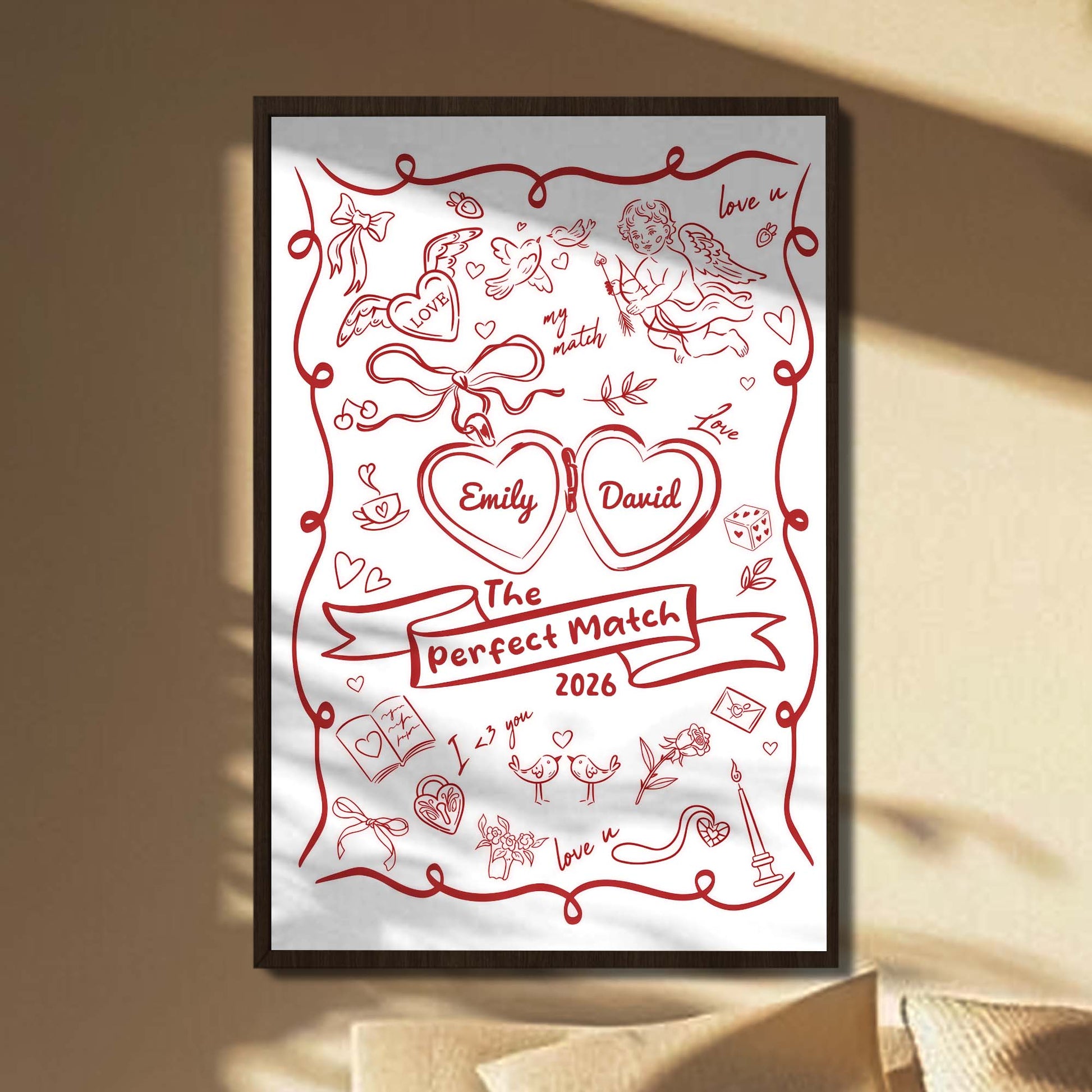 The Perfect Match With Hearts And Cupid Design