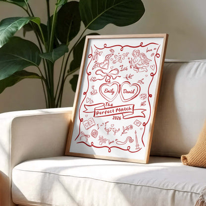 The Perfect Match With Hearts And Cupid Design