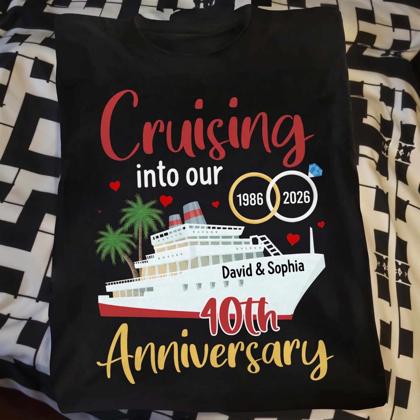 Cruising Into Our 40th Anniversary With Cruise Ship And Palm Trees