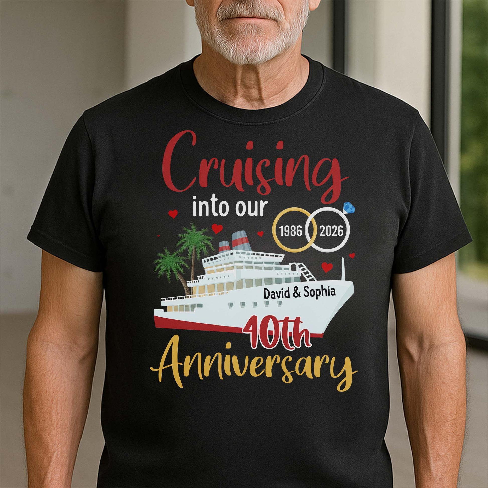 Cruising Into Our 40th Anniversary With Cruise Ship And Palm Trees