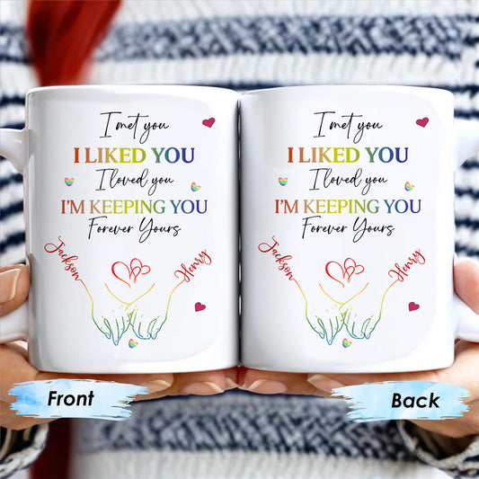 I Met You I Liked You I Loved You Forever Yours Hearts And Hands Mug