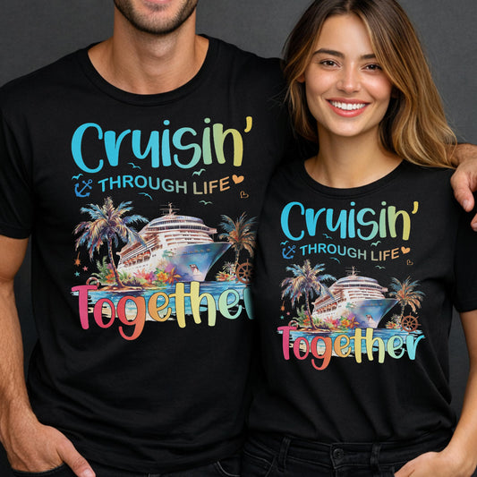Cruisin' Through Life Together With Cruise Ship And Palm Trees
