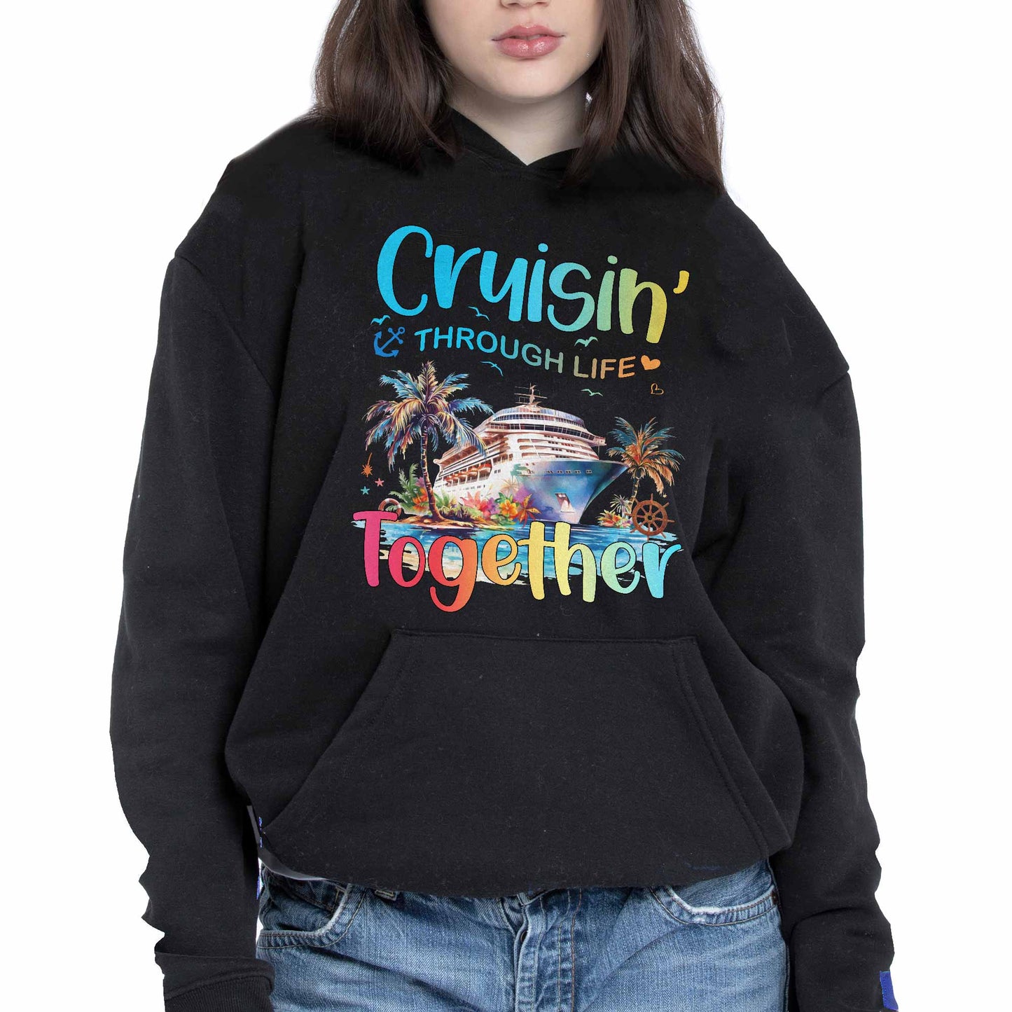 Cruisin' Through Life Together With Cruise Ship And Palm Trees