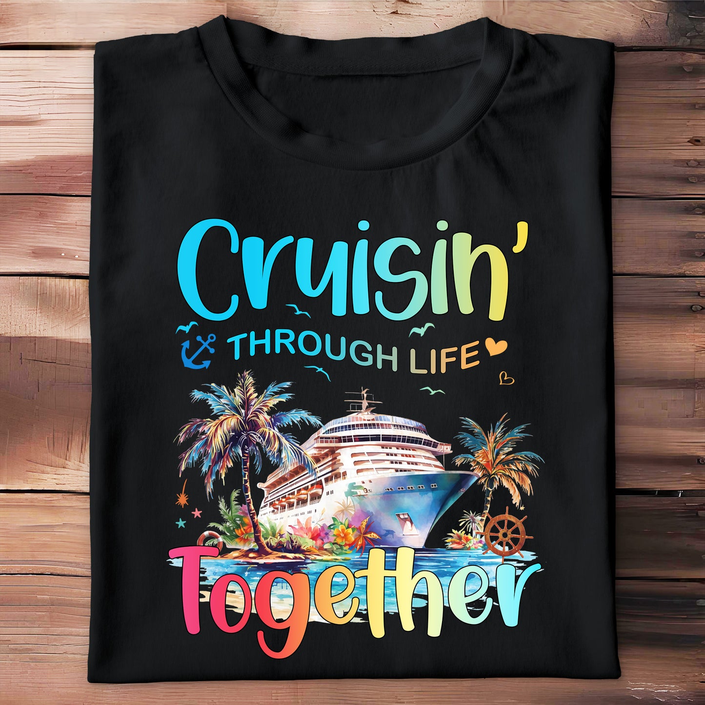 Cruisin' Through Life Together With Cruise Ship And Palm Trees