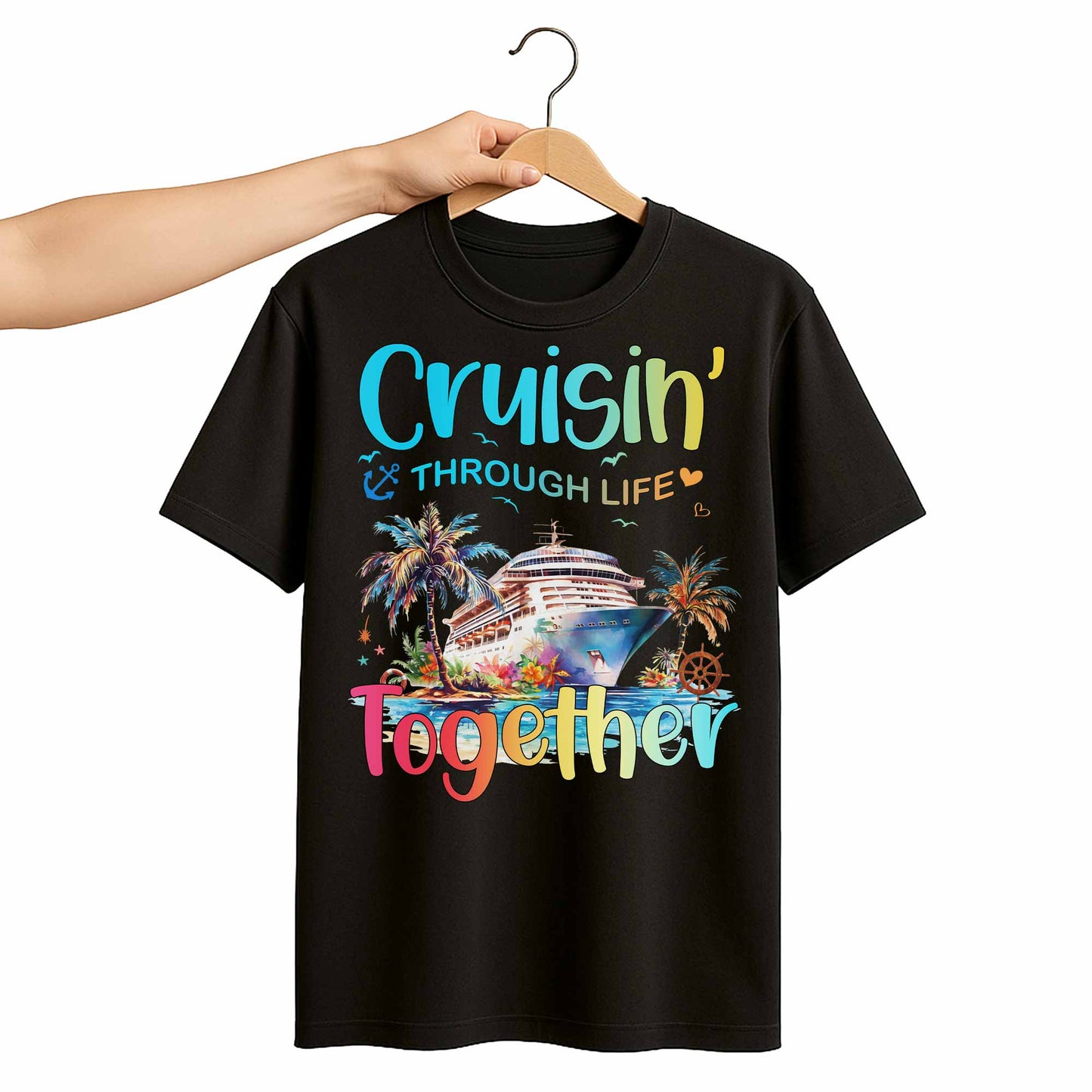 Cruisin' Through Life Together With Cruise Ship And Palm Trees