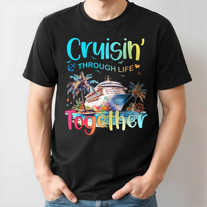 Cruisin' Through Life Together With Cruise Ship And Palm Trees