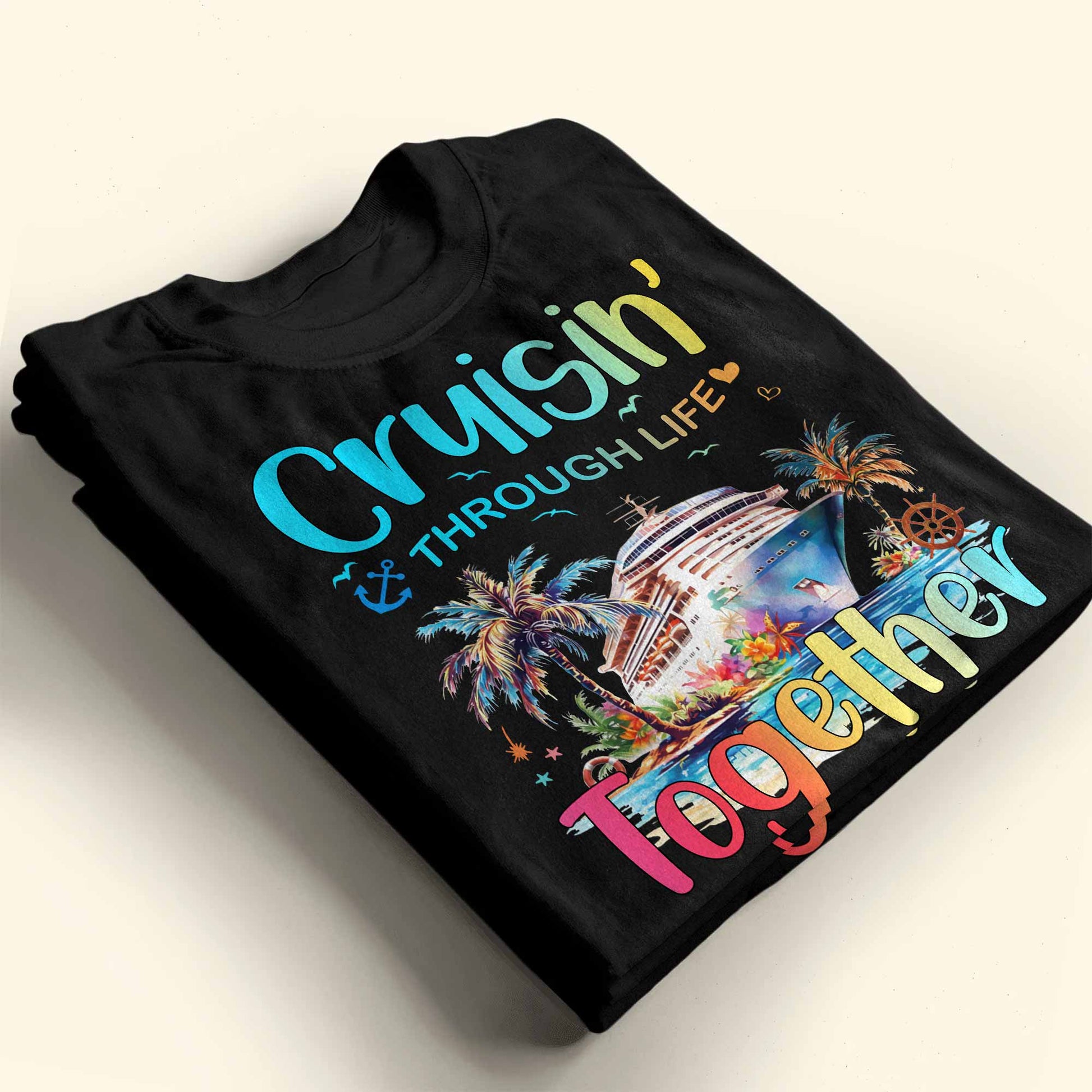 Cruisin' Through Life Together With Cruise Ship And Palm Trees