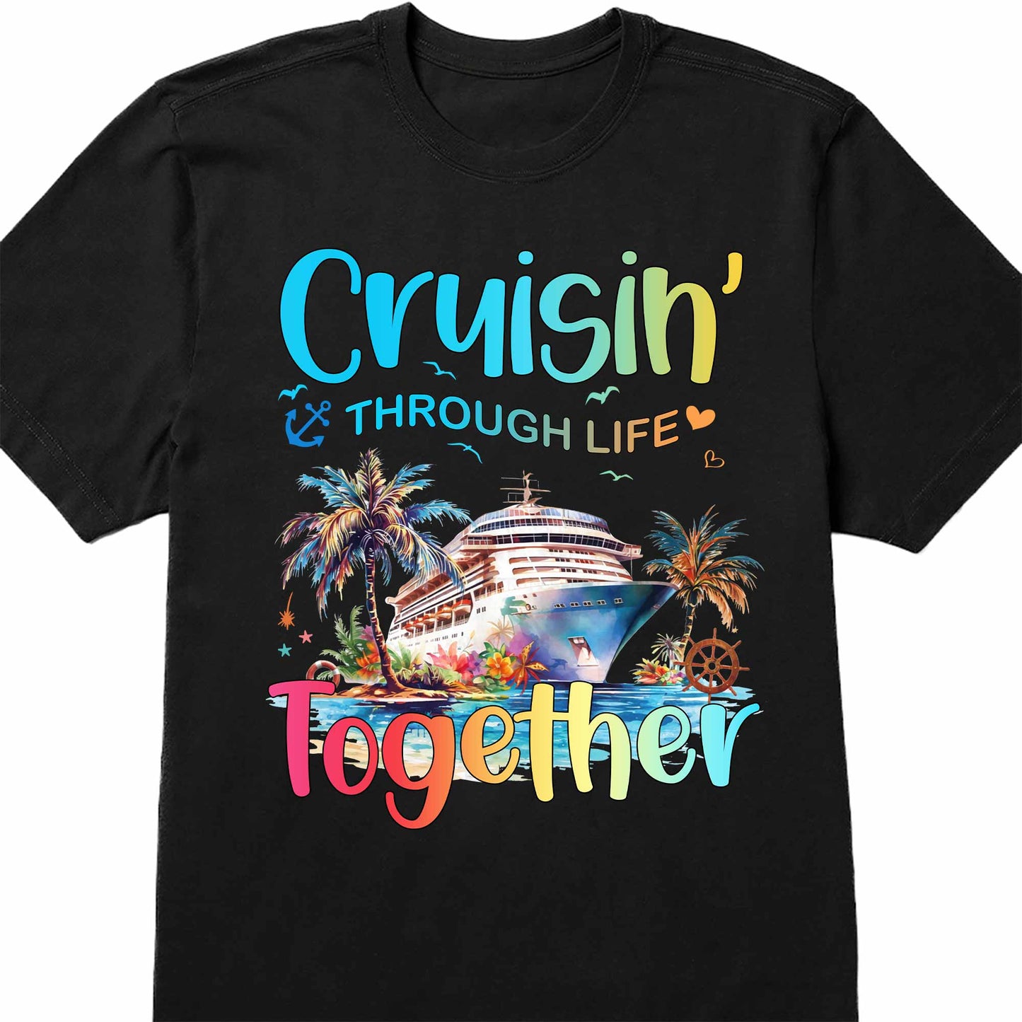 Cruisin' Through Life Together With Cruise Ship And Palm Trees