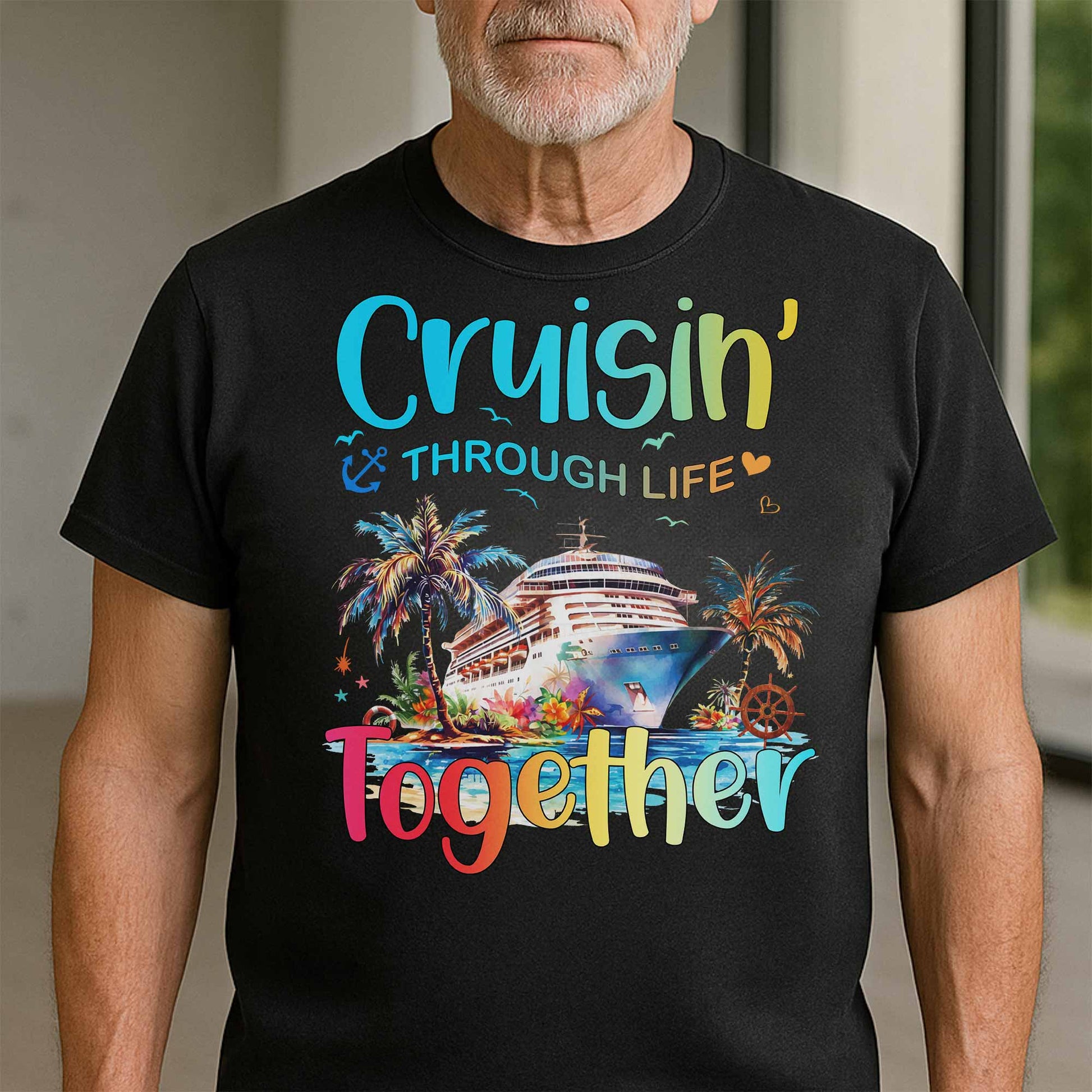 Cruisin' Through Life Together With Cruise Ship And Palm Trees