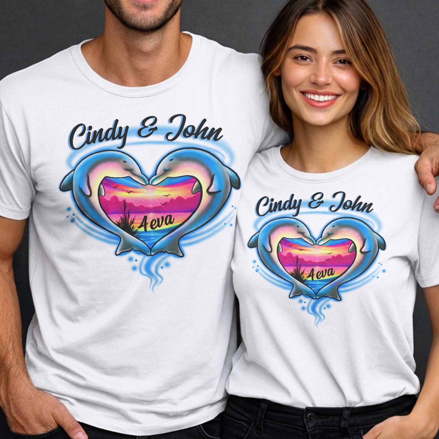 Forever Love With Dolphin Heart Sunset - Personalized Custom Unisex T-shirt, Hoodie - CPL1277_WBAS