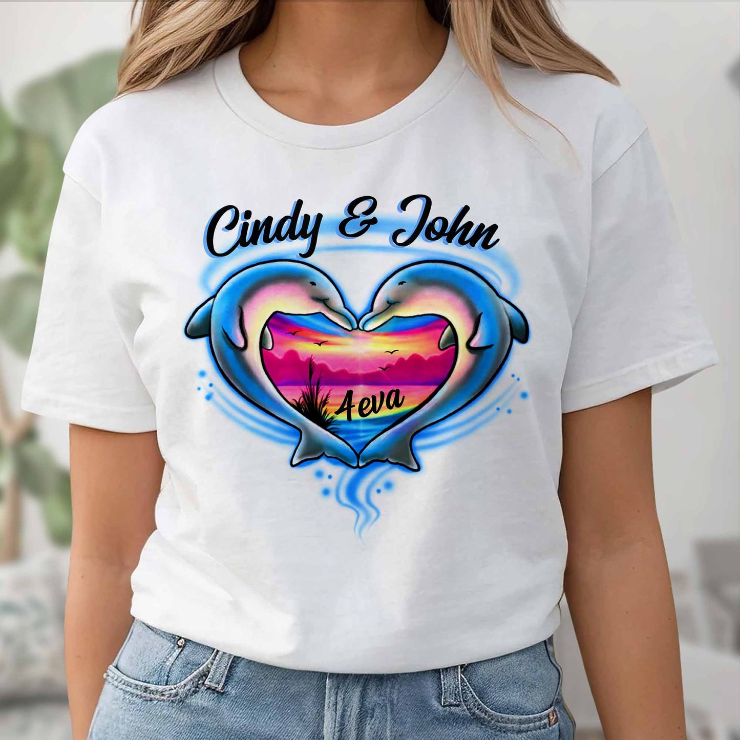 Forever Love With Dolphin Heart Sunset