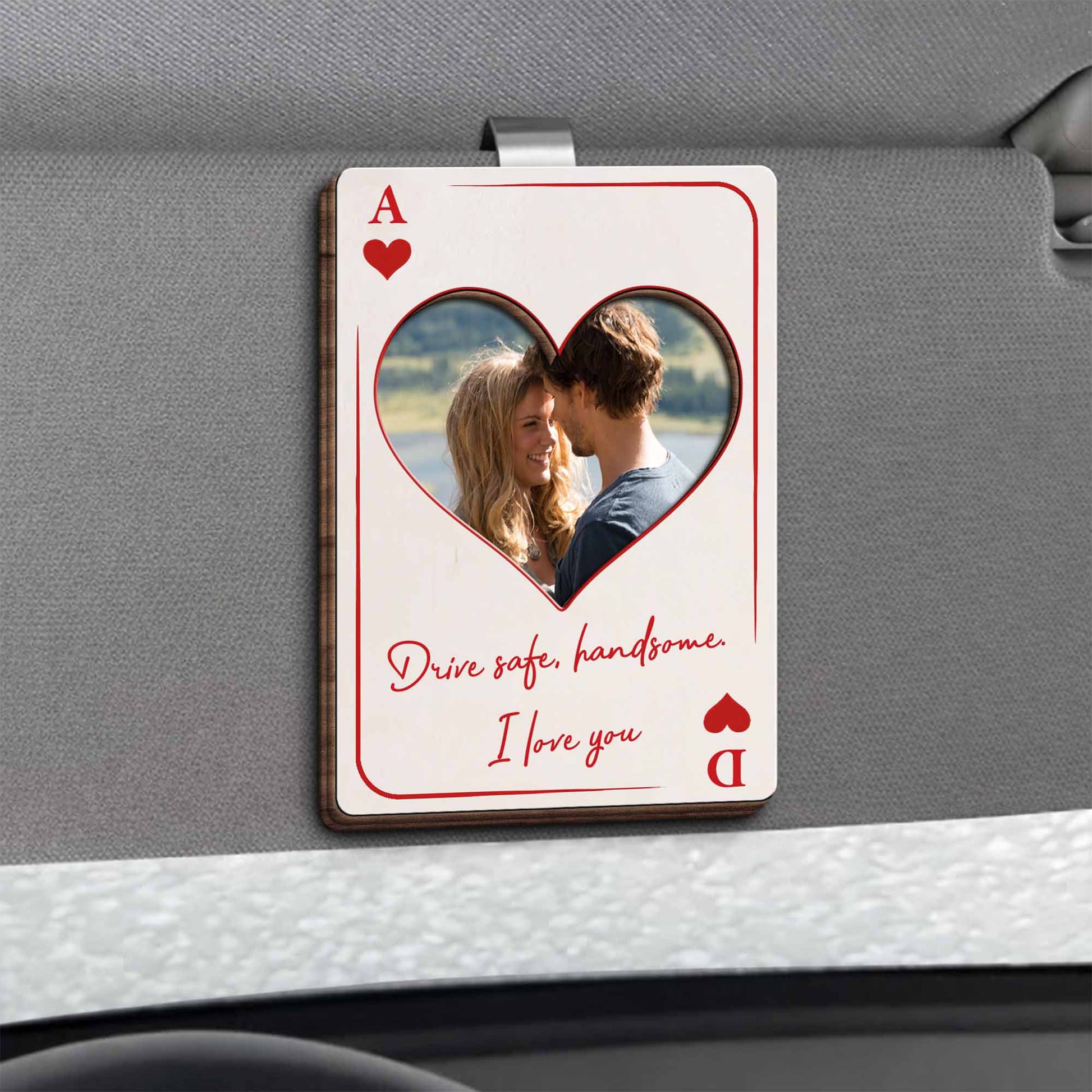 Drive Safe, Handsome. I Love You Heart Shaped Visor Clip