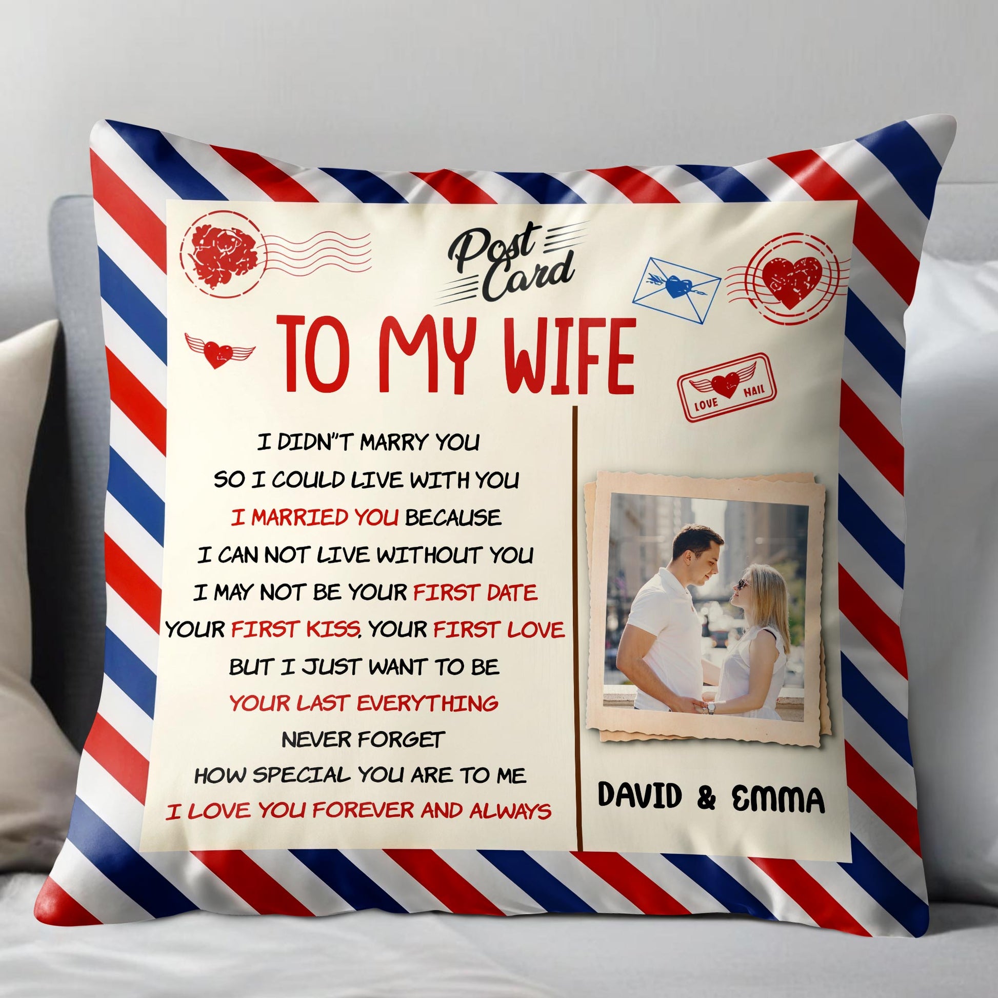 To My Wife, Postcard Design With Stripes And Photo Frame