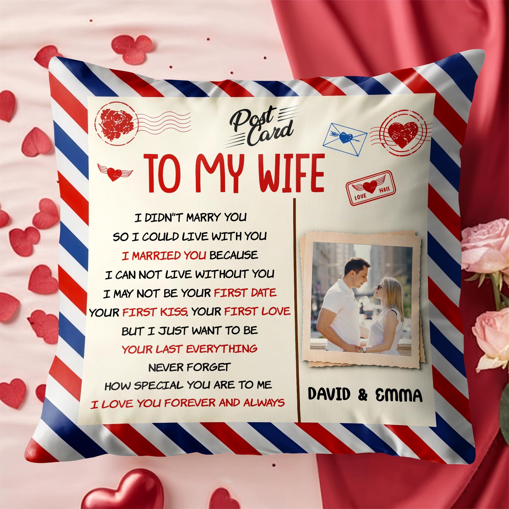 To My Wife, Postcard Design With Stripes And Photo Frame