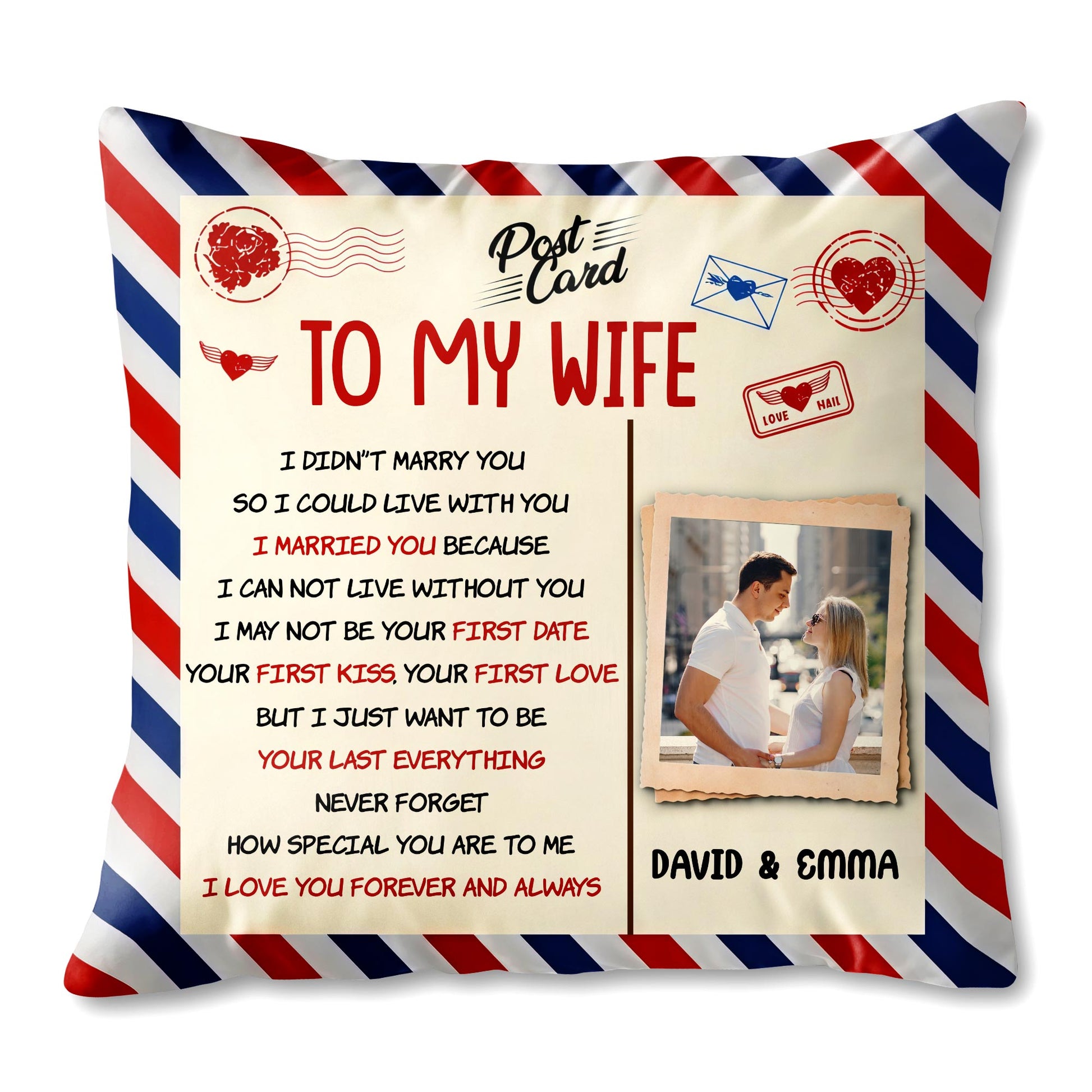 To My Wife, Postcard Design With Stripes And Photo Frame
