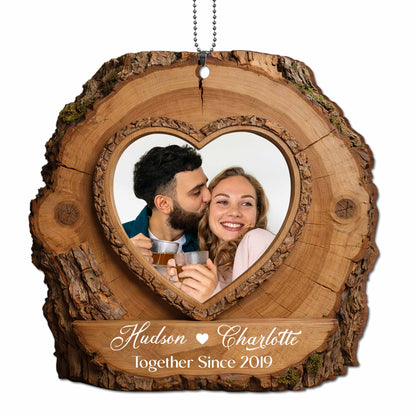 Together Since, Heart Shaped Wood Ornament With Couple