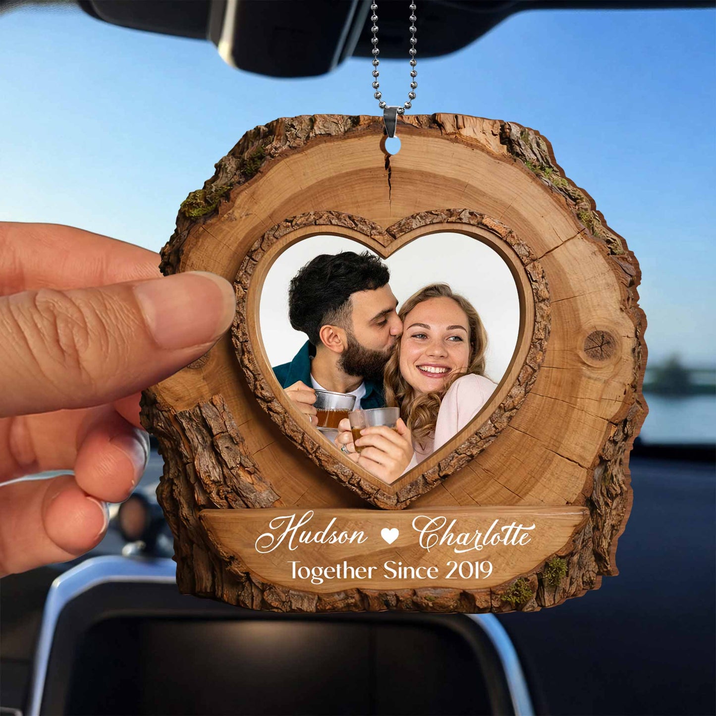 Together Since, Heart Shaped Wood Ornament With Couple