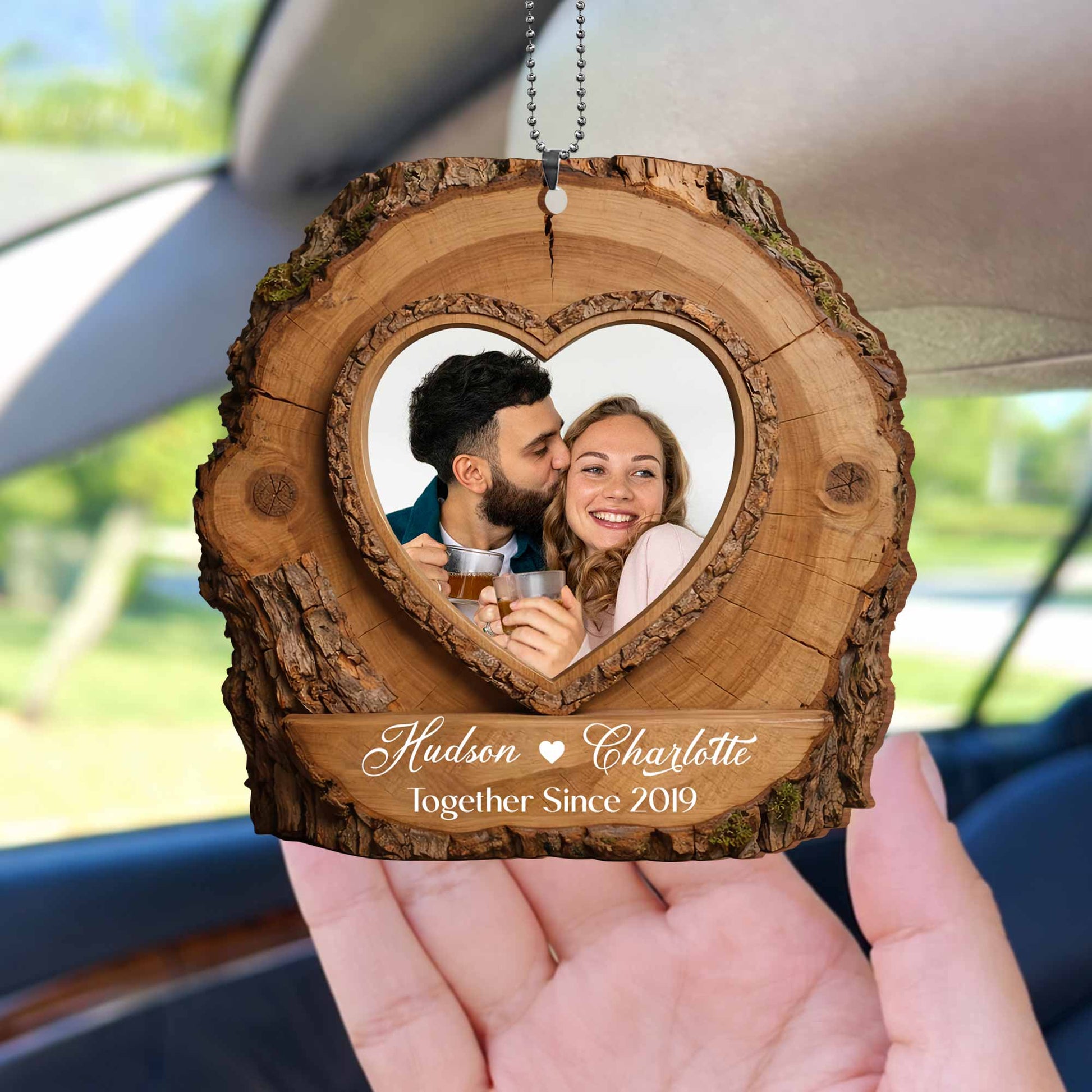 Together Since, Heart Shaped Wood Ornament With Couple