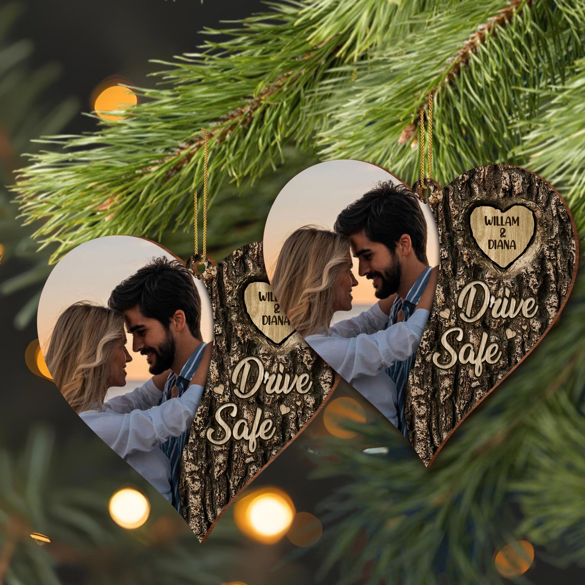 Drive Safe Heart Shaped Custom Wood Ornament