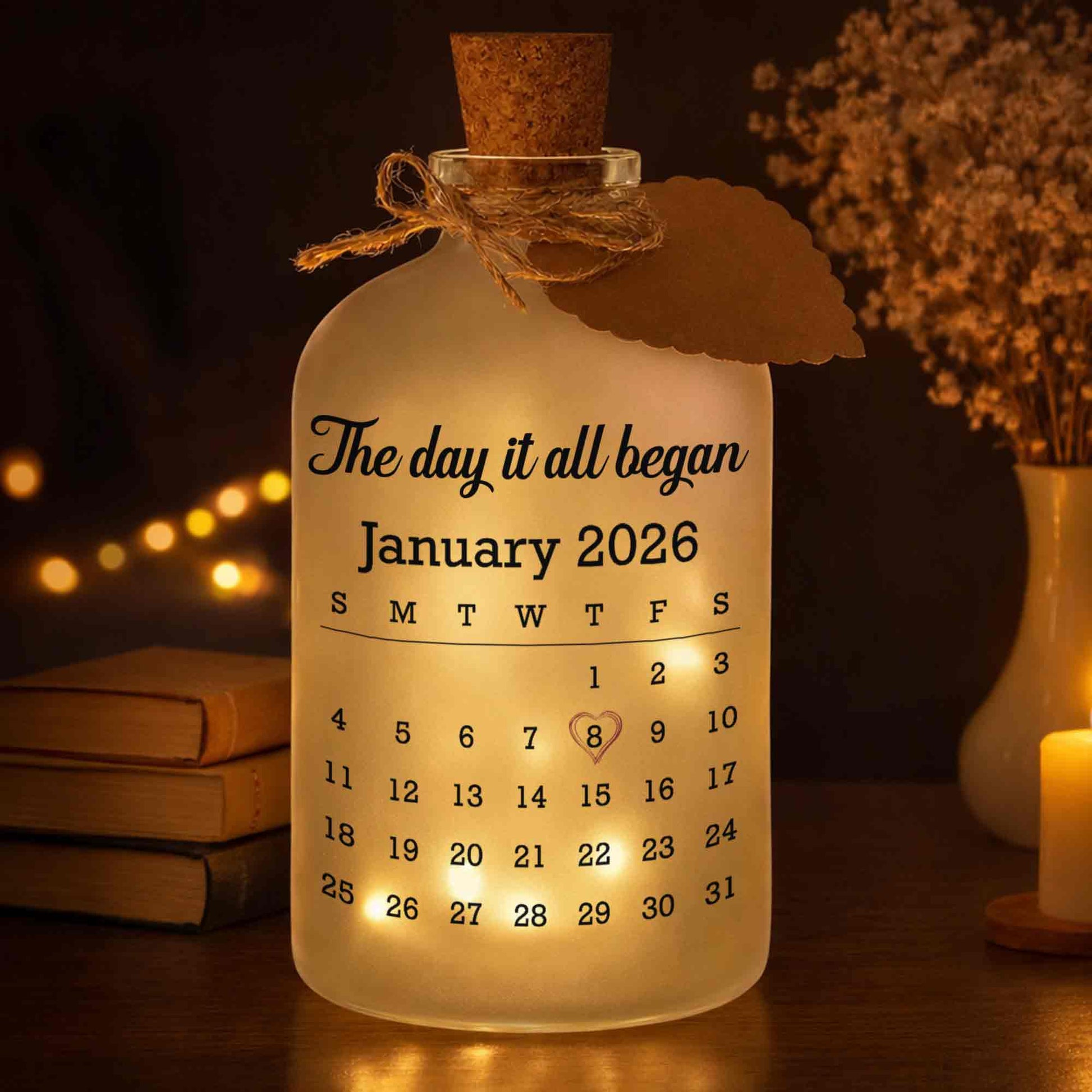 The Day It All Began Calendar Heart Bottle Light