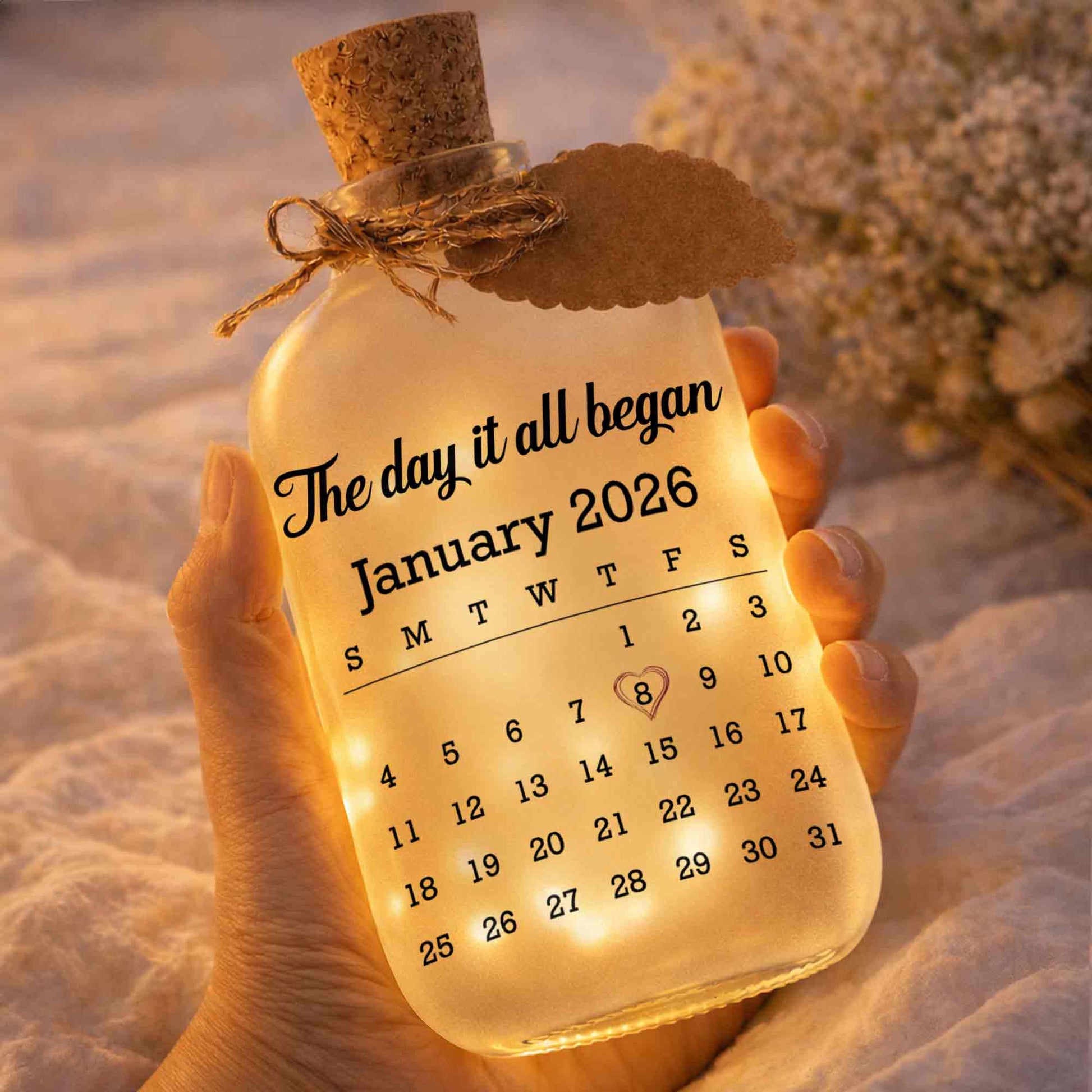 The Day It All Began Calendar Heart Bottle Light