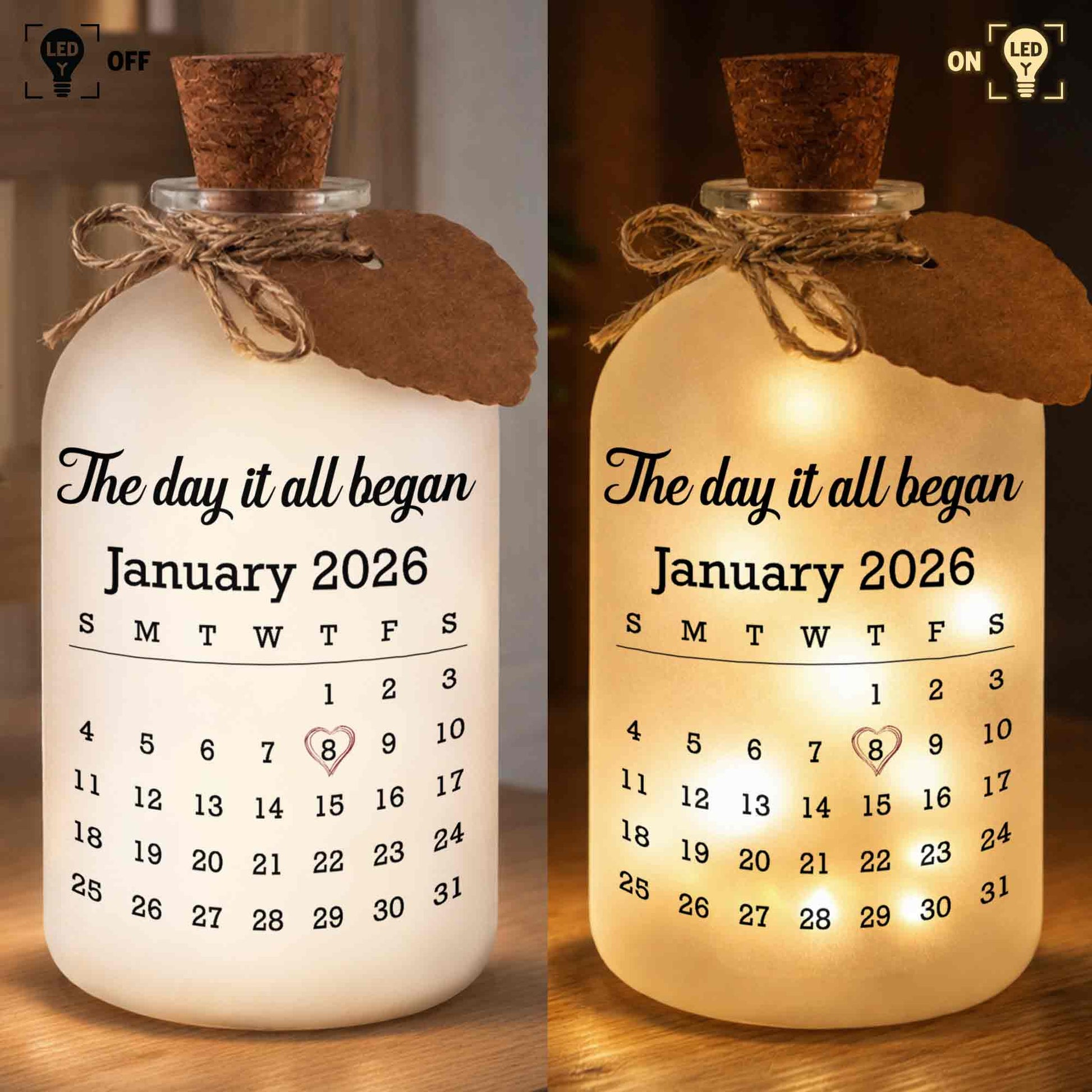 The Day It All Began Calendar Heart Bottle Light