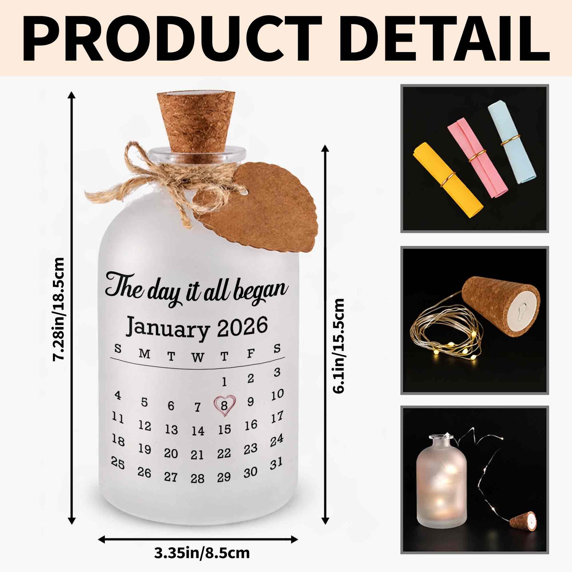 The Day It All Began Calendar Heart Bottle Light
