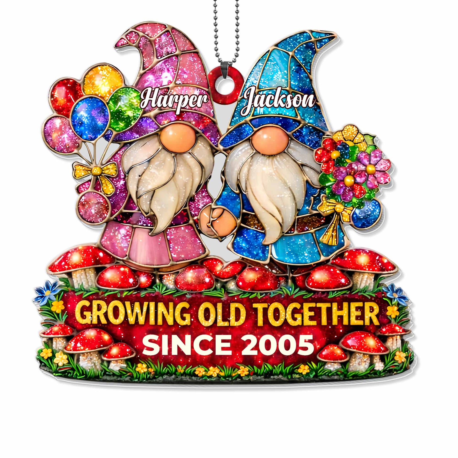 Growing Old Together Gnomes With Balloons And Flowers