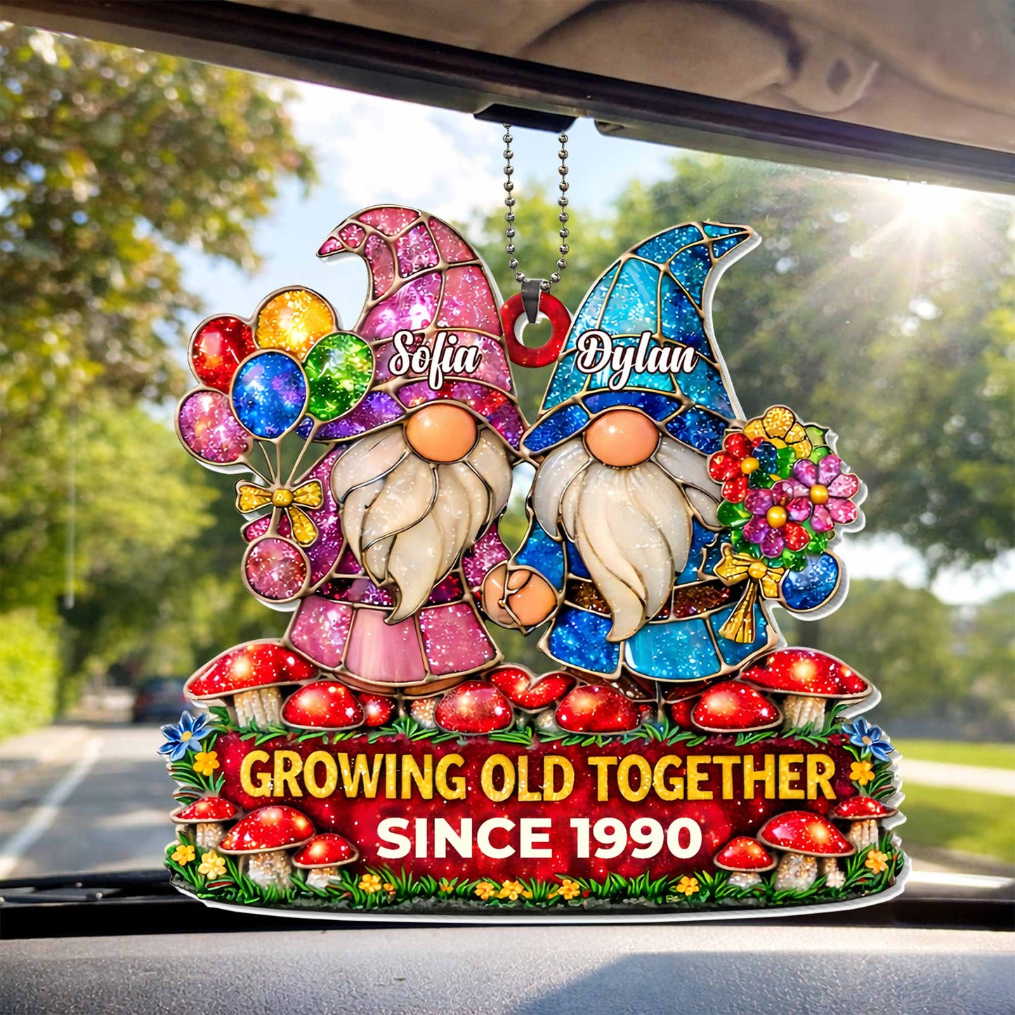 Growing Old Together Gnomes With Balloons And Flowers