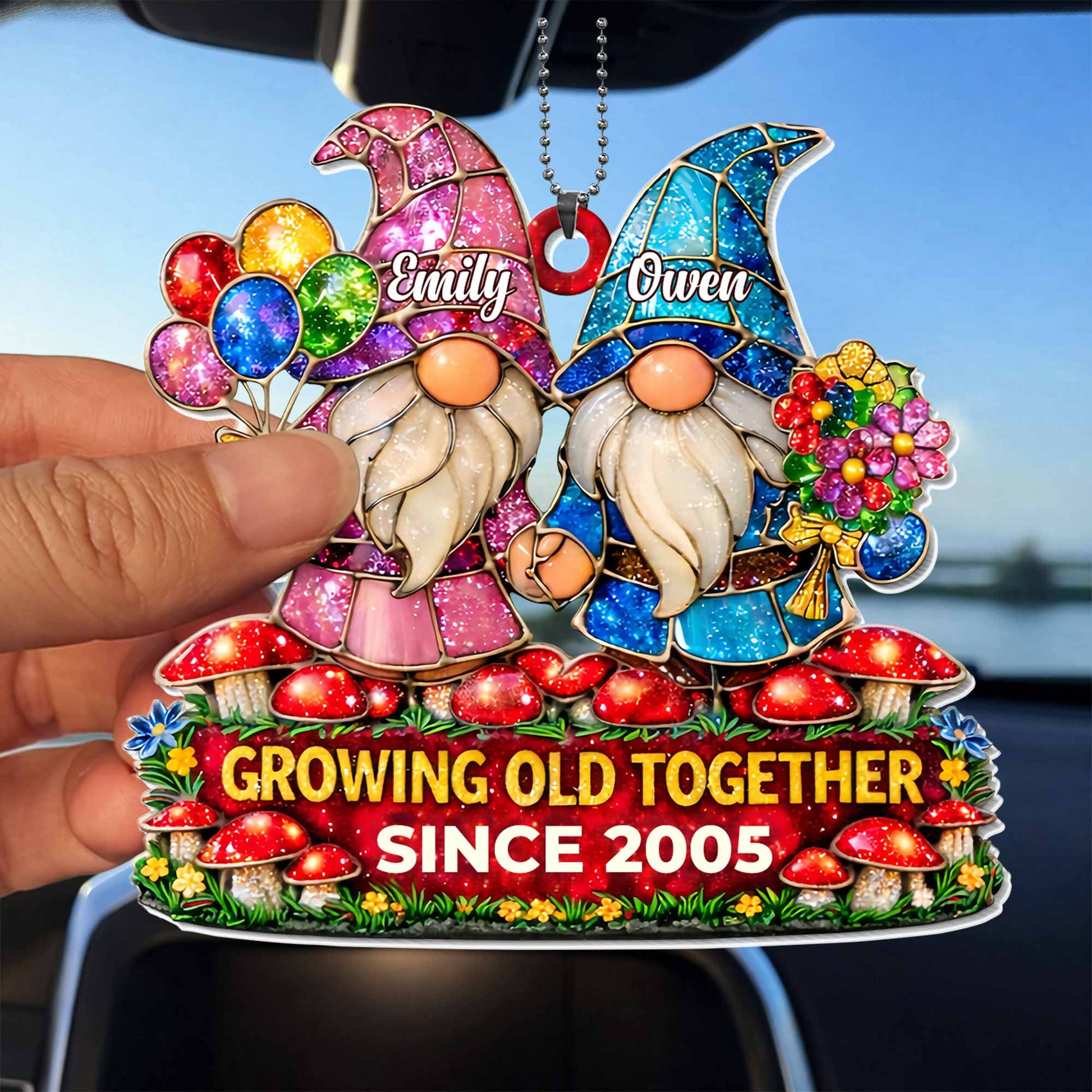 Growing Old Together Gnomes With Balloons And Flowers