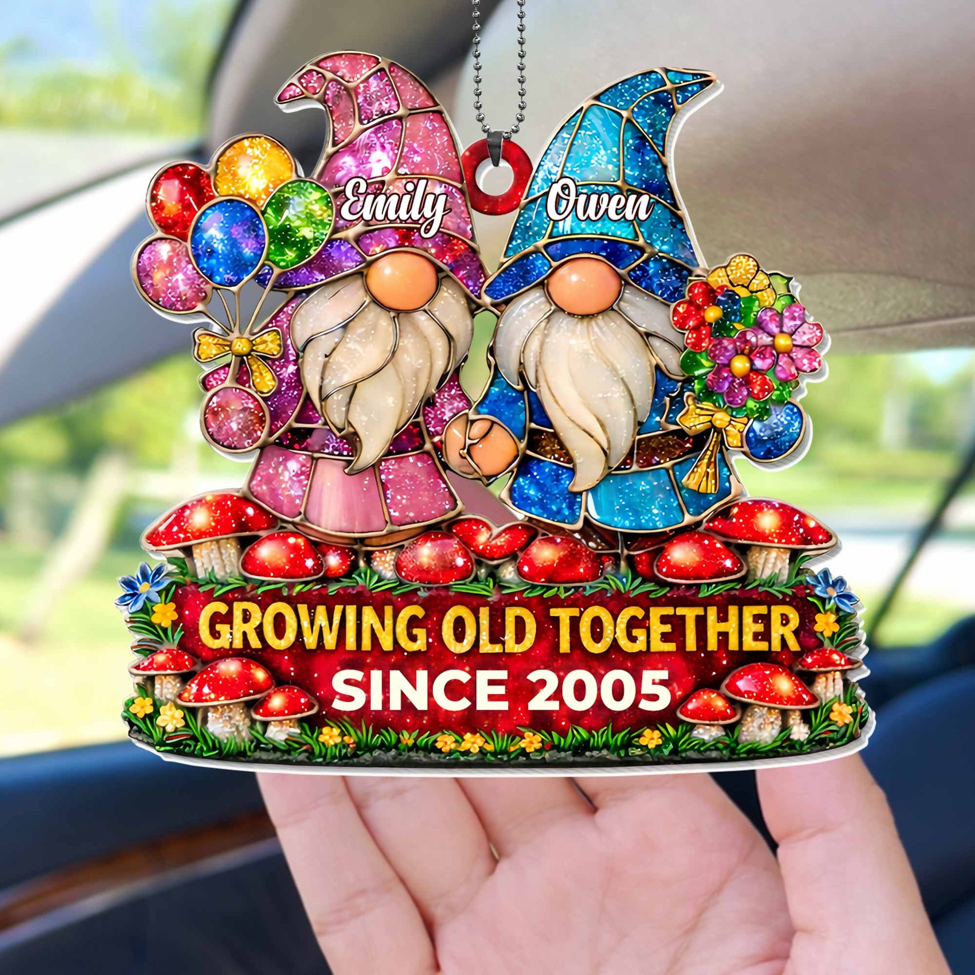 Growing Old Together Gnomes With Balloons And Flowers