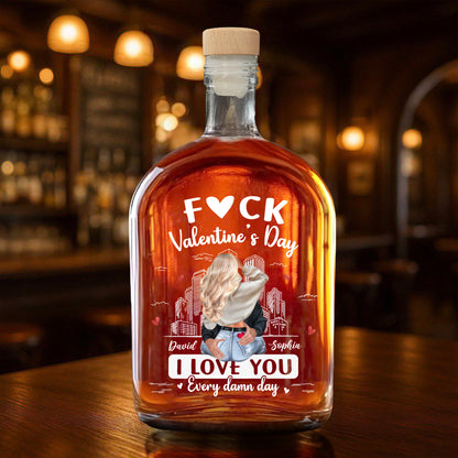 F❤CK Valentine's Day, I Love You, Heart And Cityscape - Personalized Whiskey Bottle - CPL1329_WHIBA
