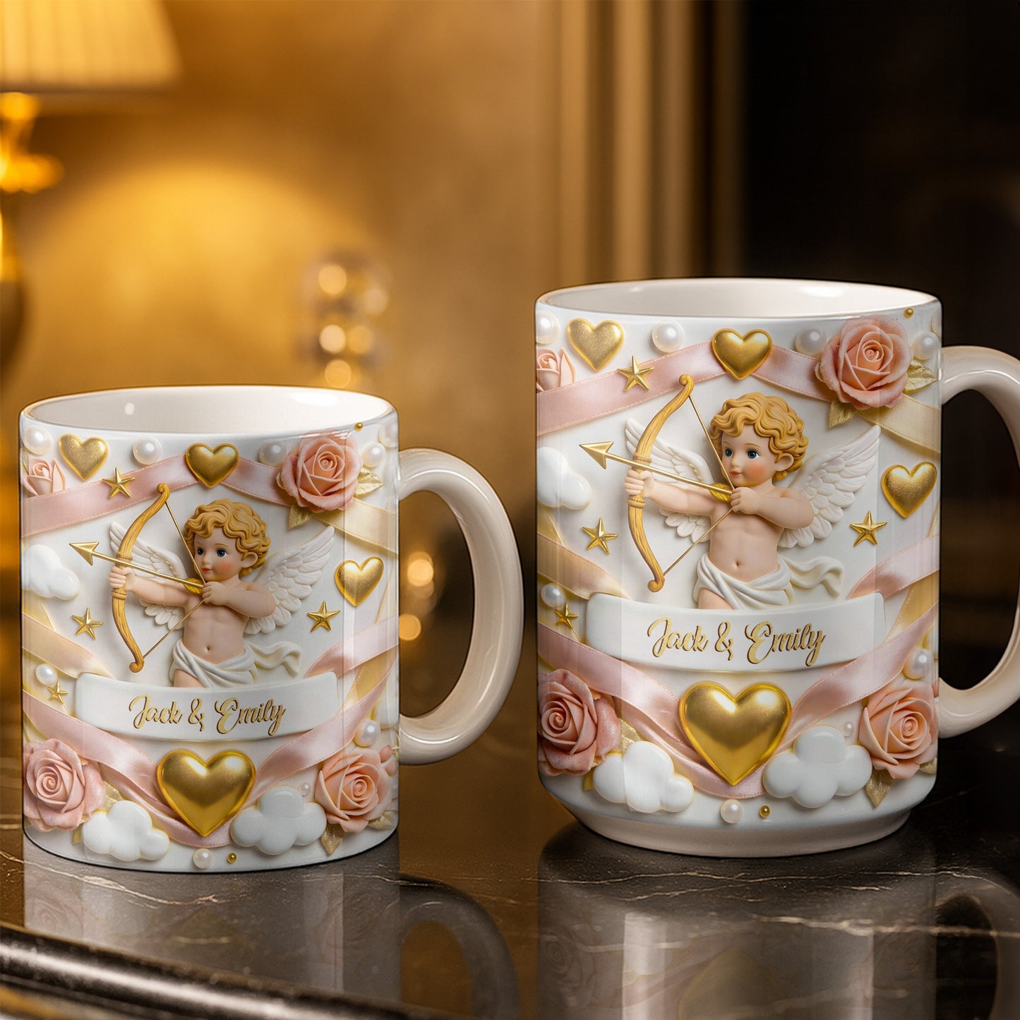 Cupid And Roses With Hearts And Bows Design