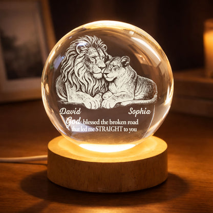 God Blessed The Broken Road Lion And Lioness Couple - Custom Crystal Globe Lamp - CPL1335_GLAMP