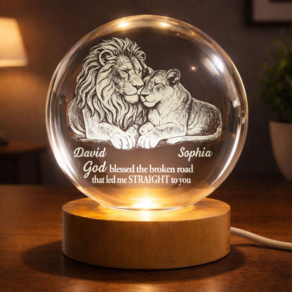 God Blessed The Broken Road Lion And Lioness Couple - Custom Crystal Globe Lamp - CPL1335_GLAMP