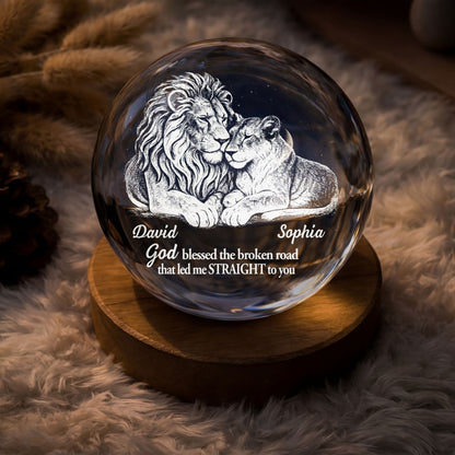 God Blessed The Broken Road Lion And Lioness Couple - Custom Crystal Globe Lamp - CPL1335_GLAMP