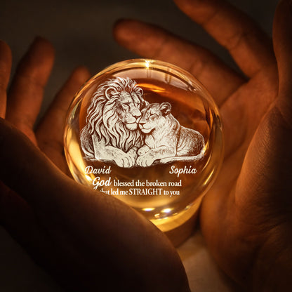 God Blessed The Broken Road Lion And Lioness Couple - Custom Crystal Globe Lamp - CPL1335_GLAMP