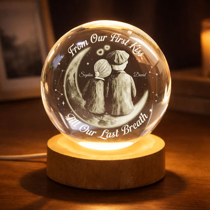 From Our First Kiss Couple Sitting On Moon And Stars - Custom Crystal Globe Lamp - CPL1336_GLAMP
